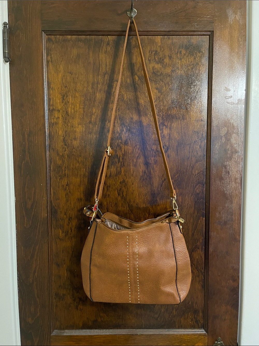 Montana West Brown Crossbody Hobo Bag with Stud Accent